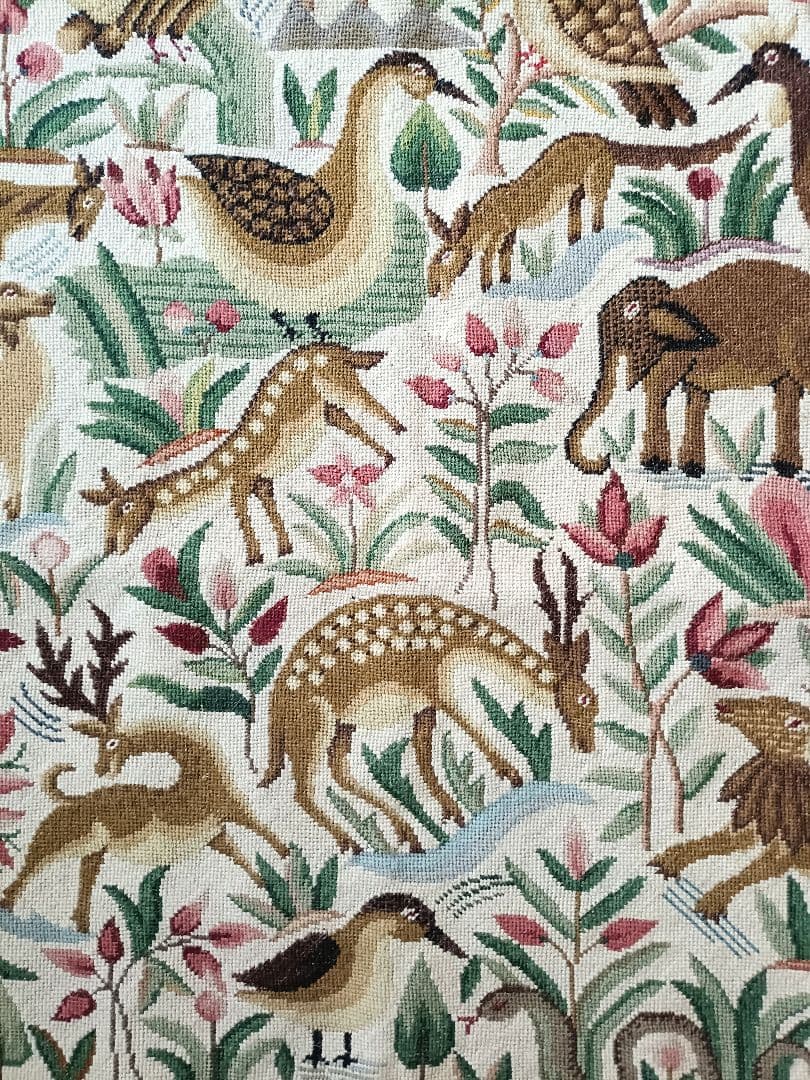 アンティークリネン 動物 アニマル ラグ タペストリー ゴブラン インテリア