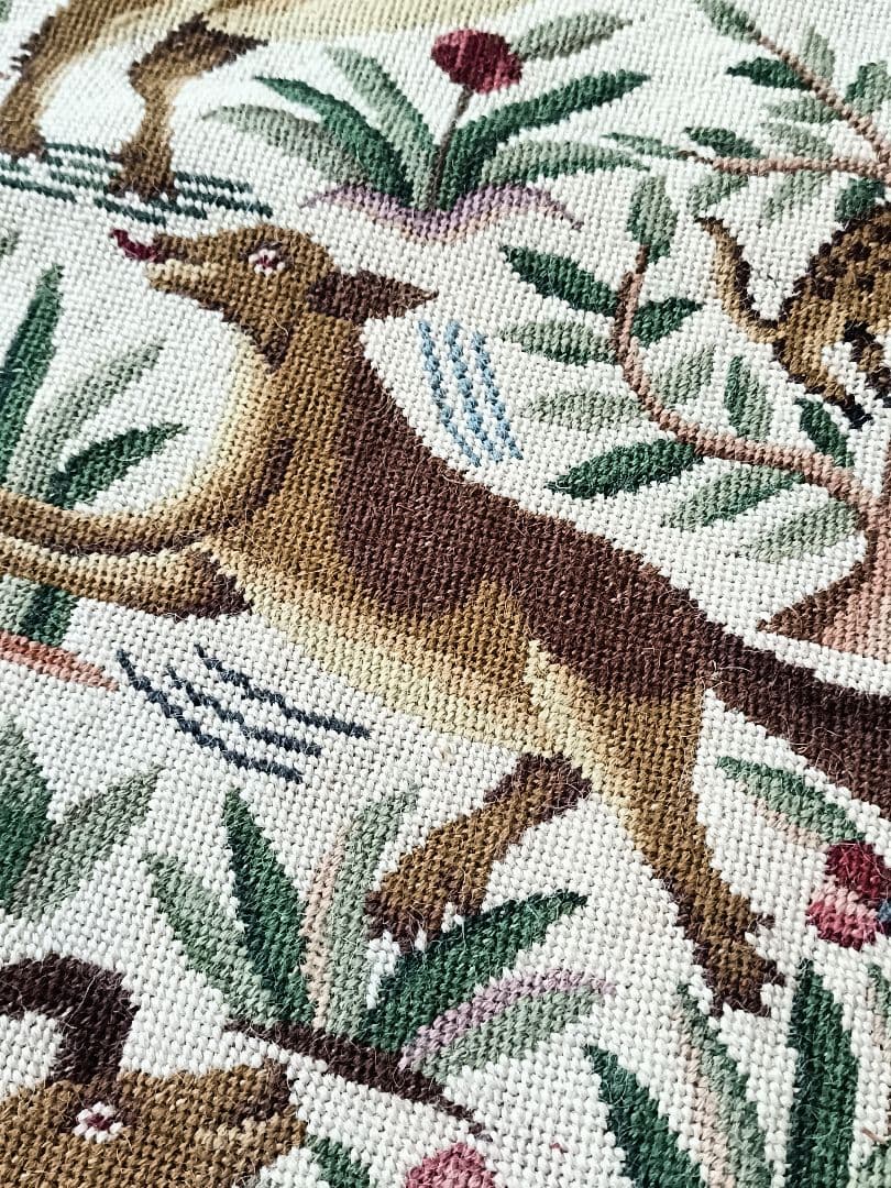 アンティークリネン 動物 アニマル ラグ タペストリー ゴブラン インテリア