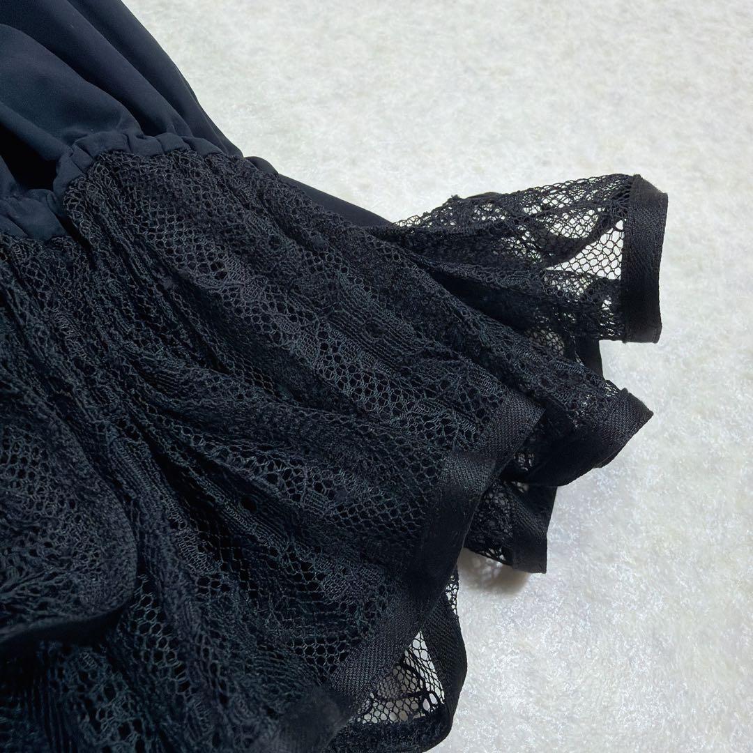 ユナイテッドアローズ レースプリーツ フリル ブラウス ネイビー　セレモニー