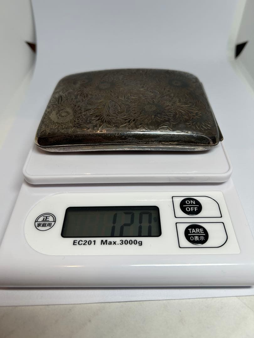 純銀刻印　アンティーク 銀製 シガレットケース 120g 彫金 手彫り