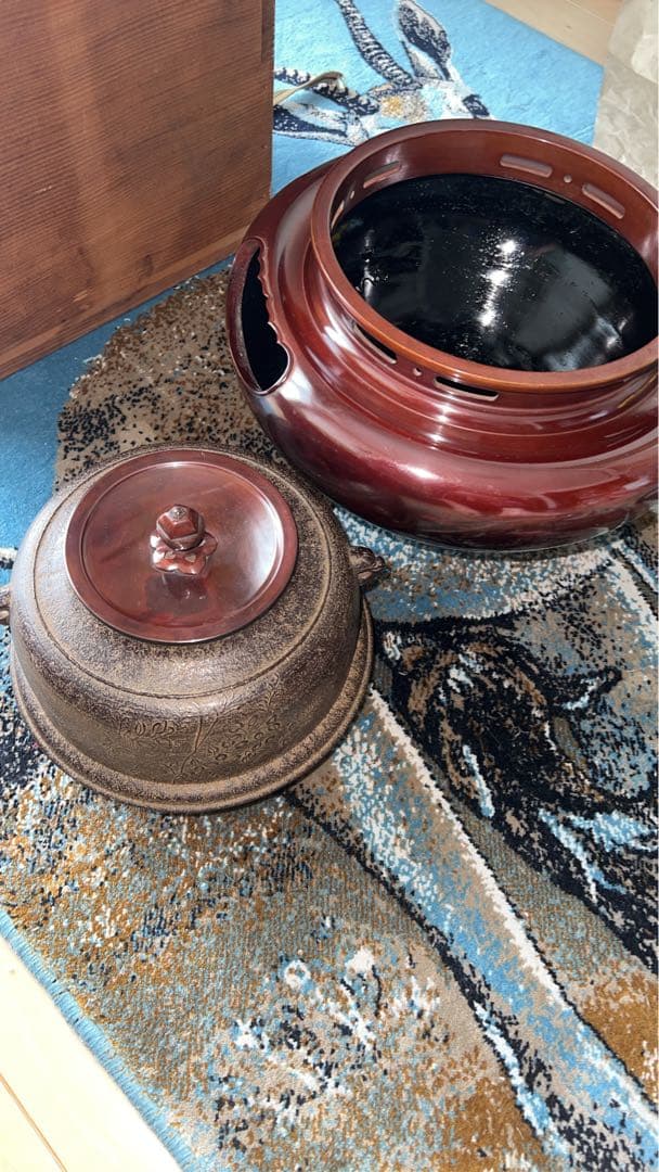 唐銅朝鮮風炉真形釜添　和田美之助 造　共箱　茶器茶道具　風炉釜　切合風炉　切合釜