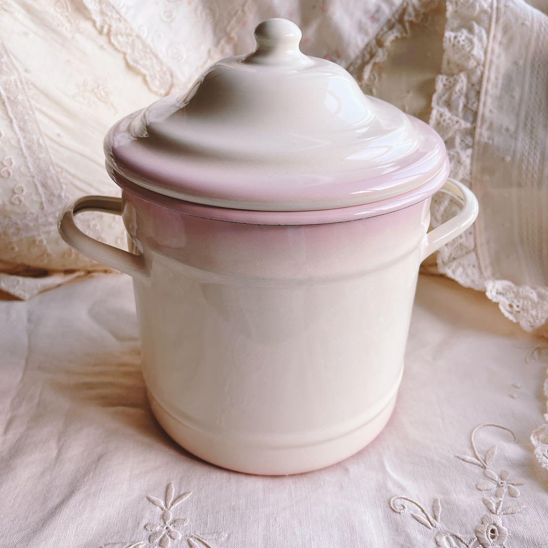 お値下げ♡イマン♡ダイアナローズホーローキャニスターマニーローズバスケット薔薇