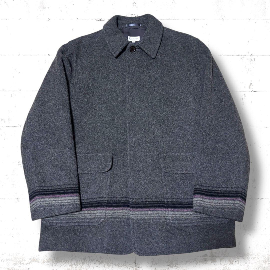 日本製　paul smith ウール　ハーフコート　ジャケット　マルチストライプ