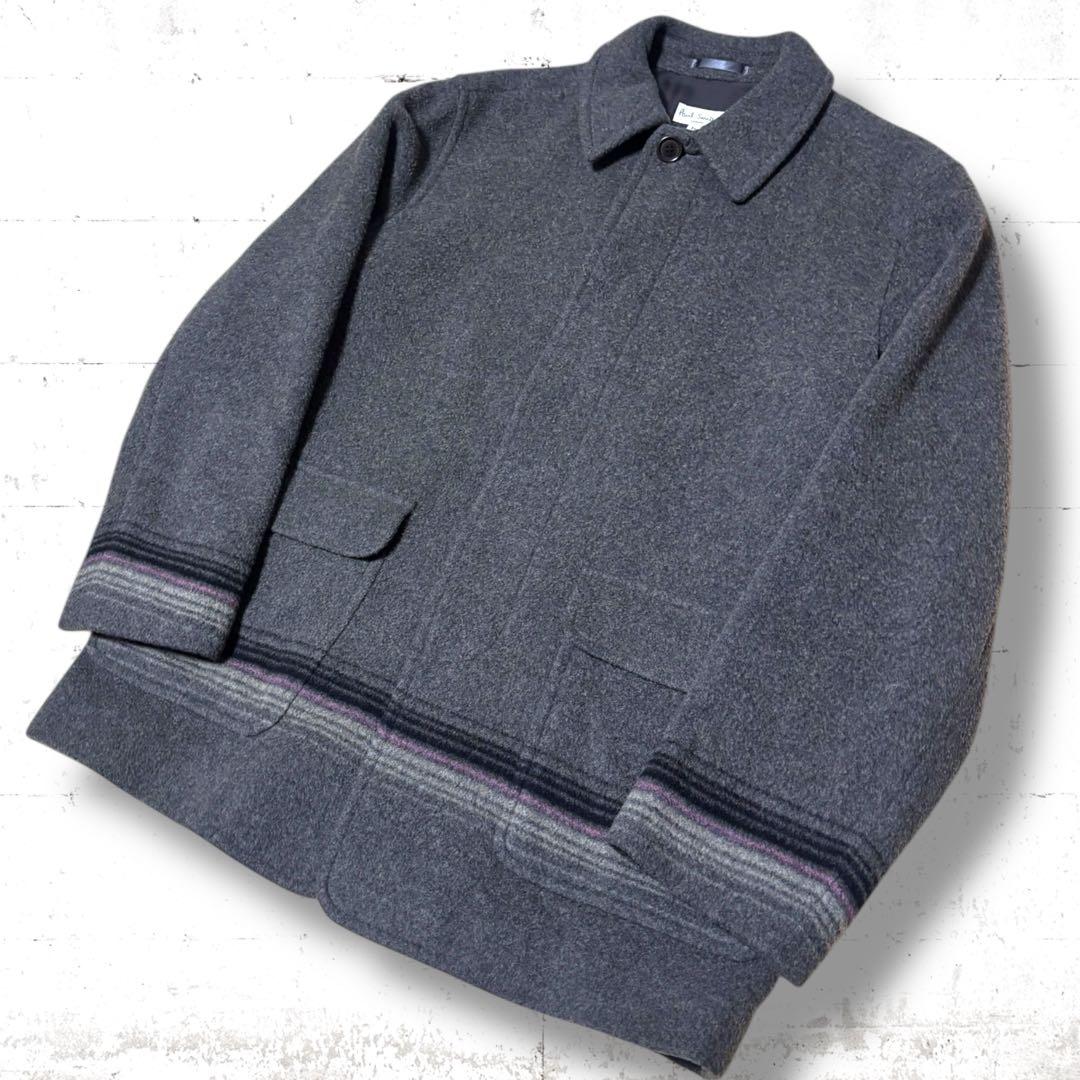 日本製　paul smith ウール　ハーフコート　ジャケット　マルチストライプ