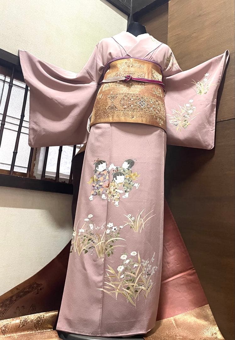 訪問着 フルセット5点サイズM〜Ｌ 友禅　童子遊び　正絹