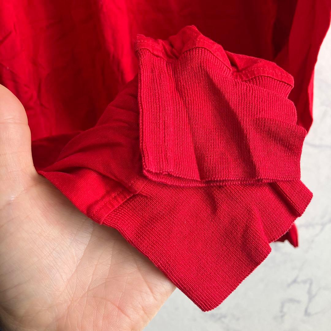 bijan ビジャン 刺繍ロンT イタリア製 コットン100% レッド L相当