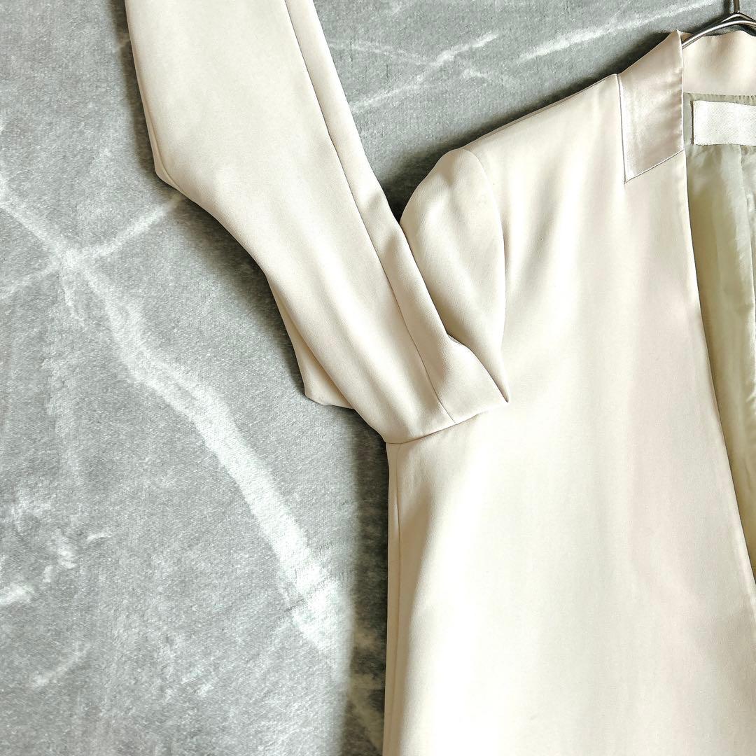 美品⁂コルピエロ⁂ノーカラージャケット　サテン切り替　1B アイボリー　S〜M