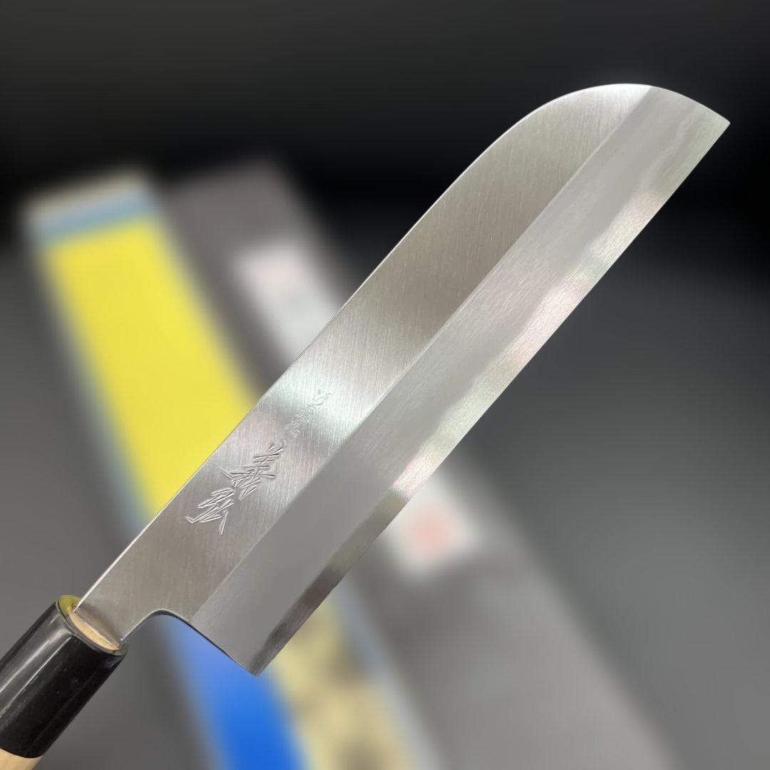 ★新品送料込★郷右馬允義弘白二鋼鎌形薄刃包丁210mm水牛柄マチ磨き裏押し右片刃