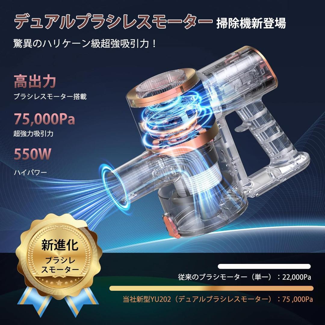 381コードレス掃除機 コードレス75Kpa 強力吸引 軽量 自立 置くだけ充電