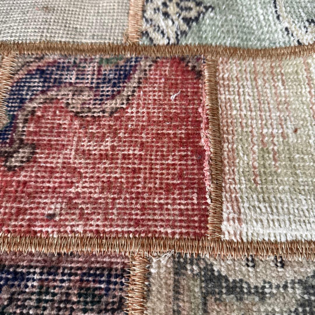 56×122 ブラウンステッチ　パッチワークラグ　トルコヴィンテージラグ