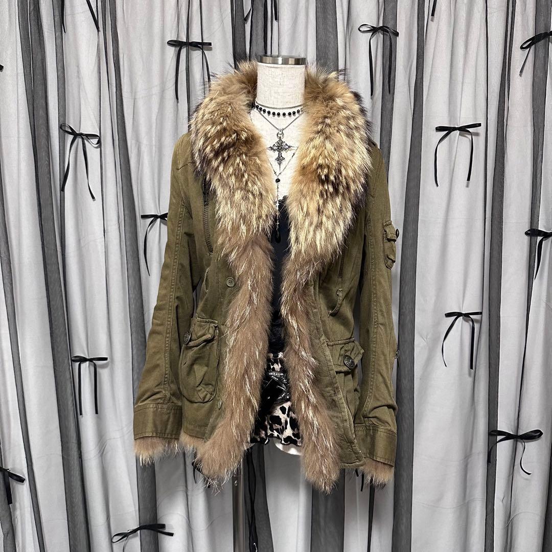 平成ギャルy2k　ファー付きミニタリーモッズコート　アウター　フェアリーグランジ