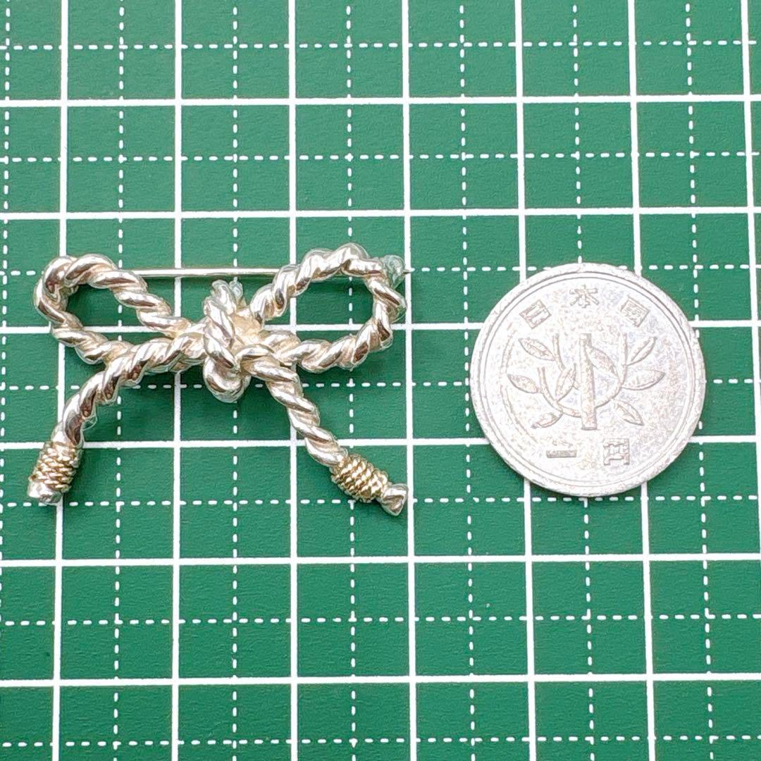 極美品 オールドティファニー ツイストリボン コンビ ブローチ シルバー k14