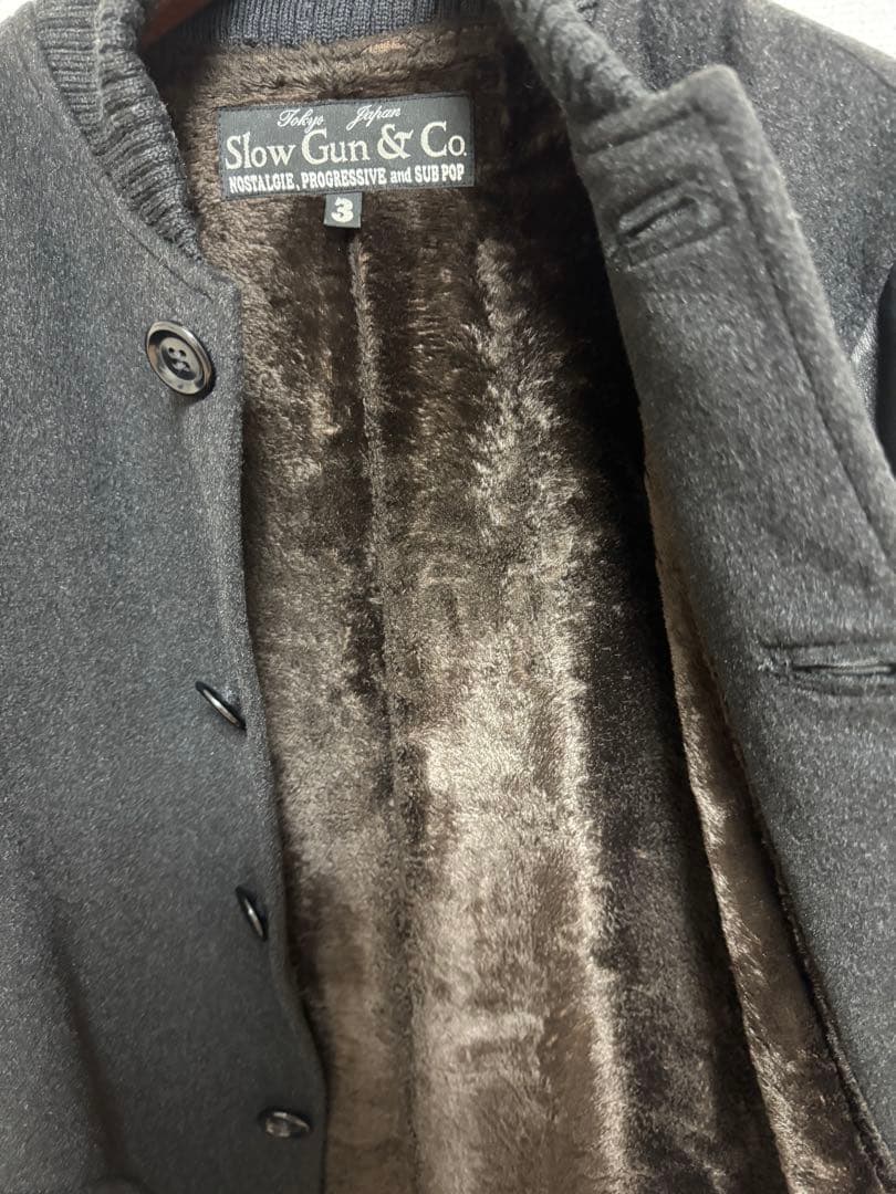 スロウガン　slowgun スタジャン　ブラック　サイズL ウール　シールレザー