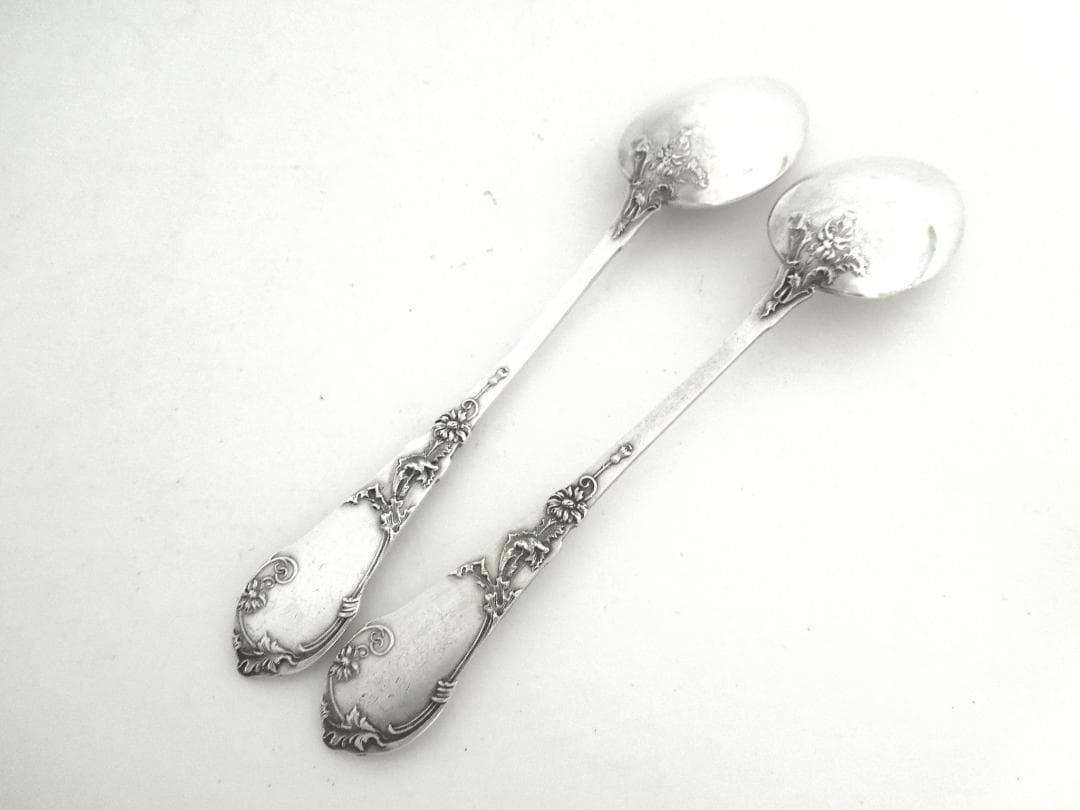 フランス　シルバースプーン2本　アールヌーボー　純銀