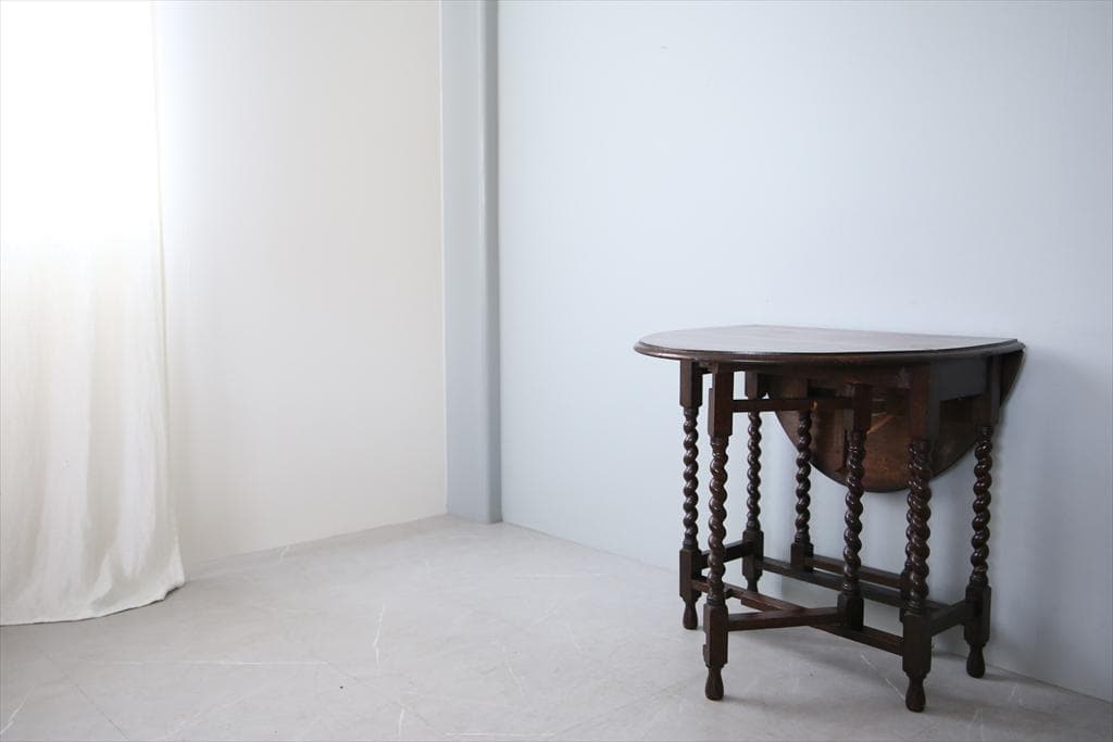 英国アンティーク木製ゲートレッグテーブル/ダイニング机バタフライ(92-186)