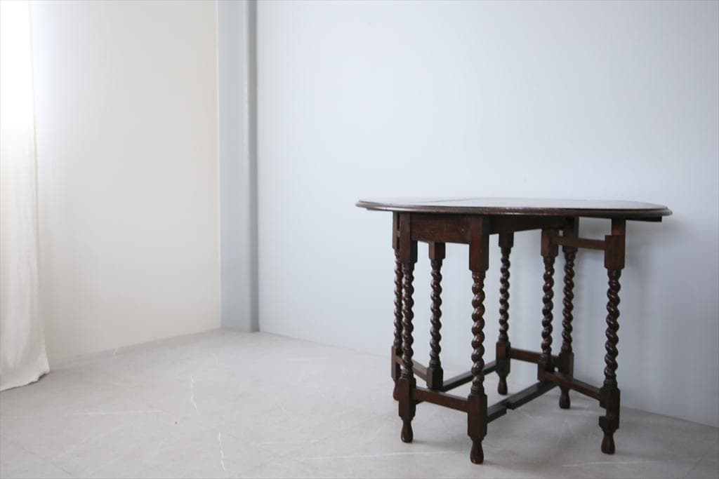 英国アンティーク木製ゲートレッグテーブル/ダイニング机バタフライ(92-186)