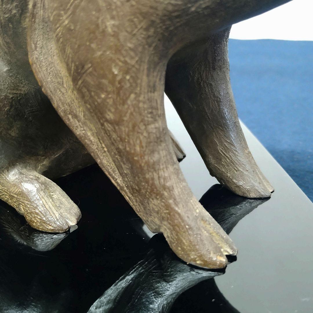 J&HAE52 日展作家 津田永寿 【勇健】いのししブロンズ 鋳銅製 共箱 略歴