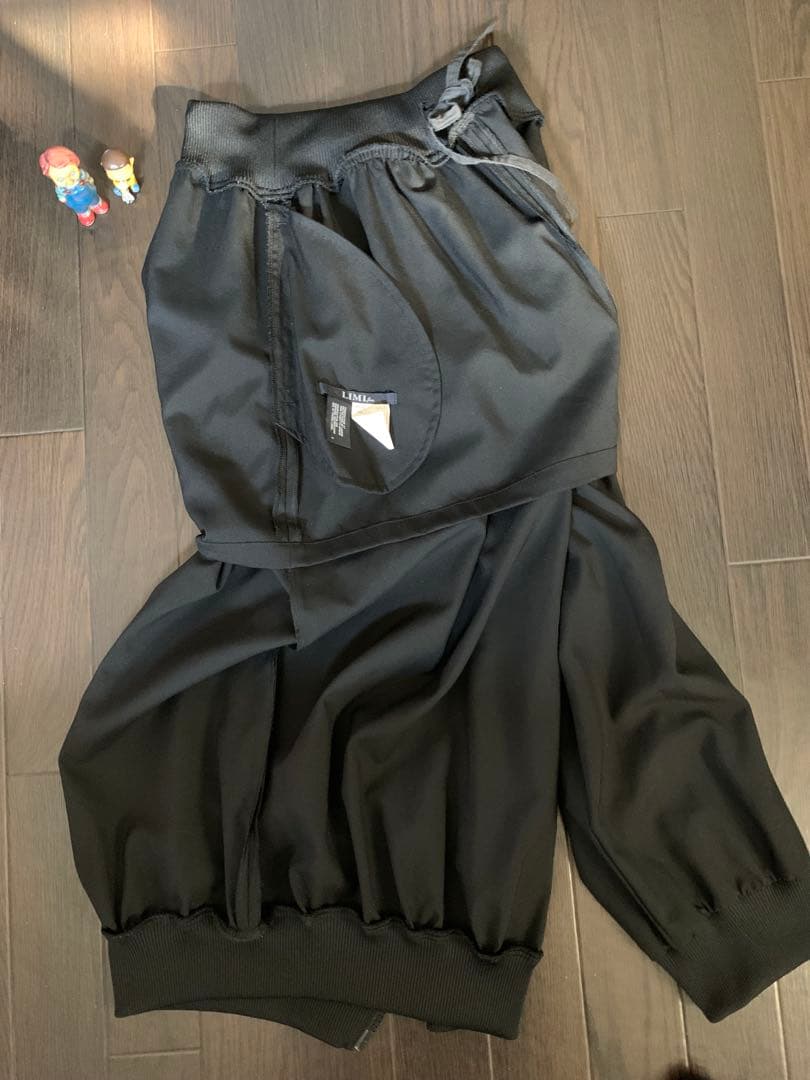 ヨウジヤマモトリミフゥサイドジッパー ブラック リブスカートパンツ