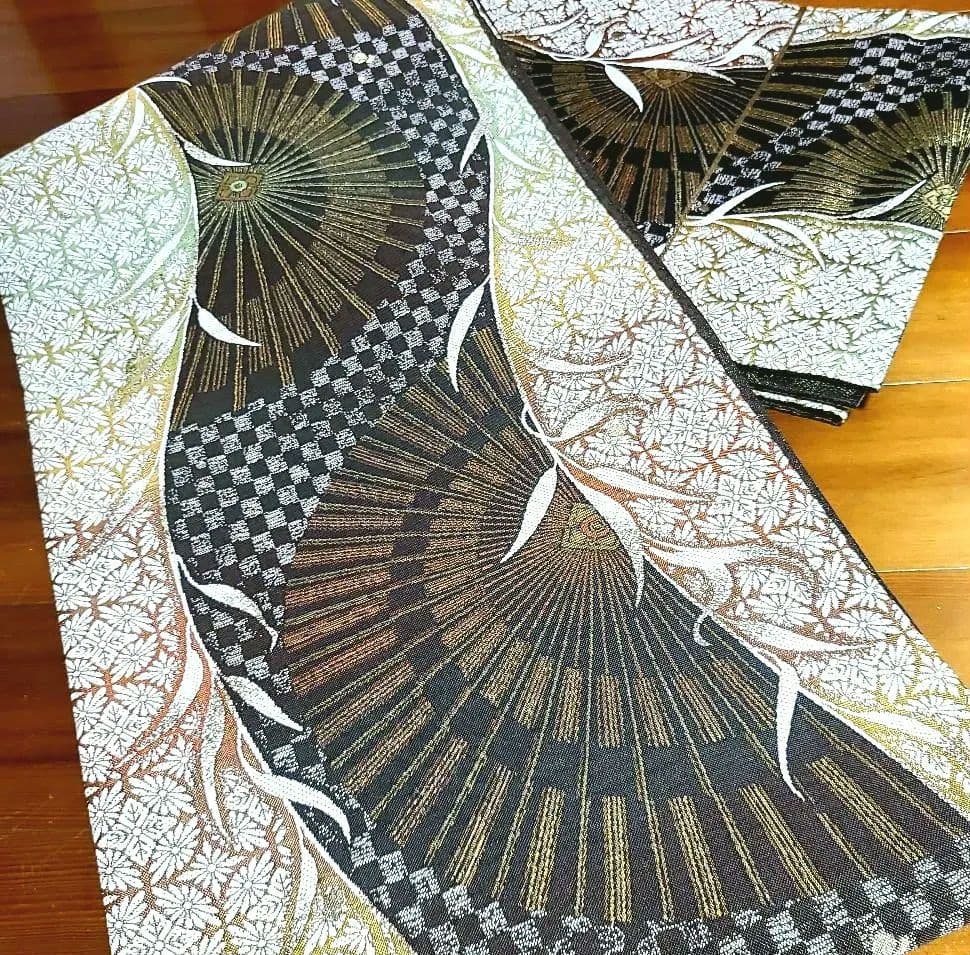◆『最高級捩り和紙 美山杉染め』六通柄袋帯【番傘　華七宝】さが美