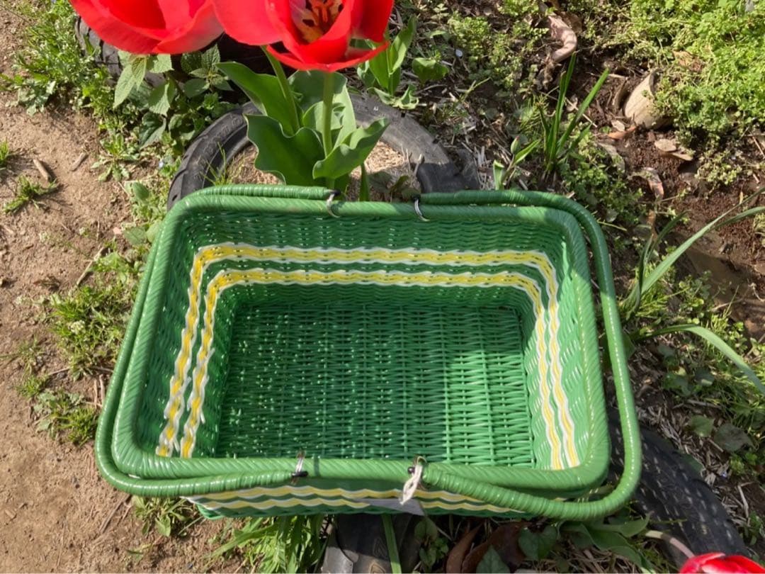 篭バック　カノン、グリーン(シバヤマさんの手作りカゴ)昭和レトロ