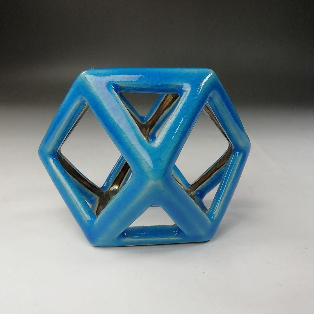 Ｔ７５２　蓋置　『浅黄交趾　銀彩切子』『平安　手塚桐鳳』　共箱　茶道具