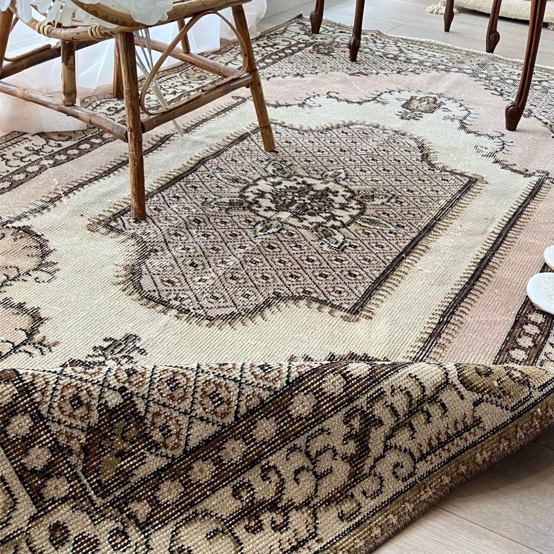 貴重／クラシカル116×211キャラメルココア　リッチ　トルコヴィンテージラグ