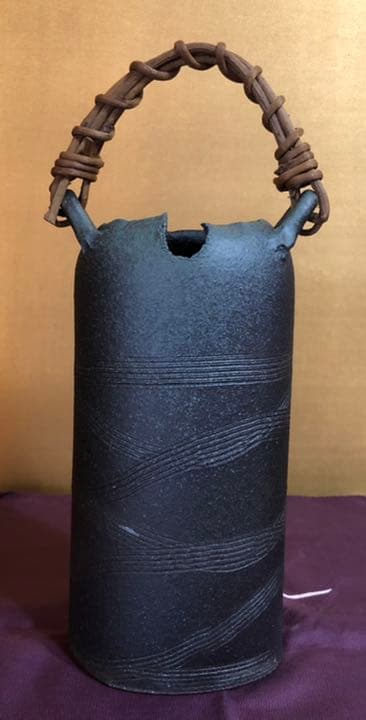 緑彩くし文つる付花生　花器　花入