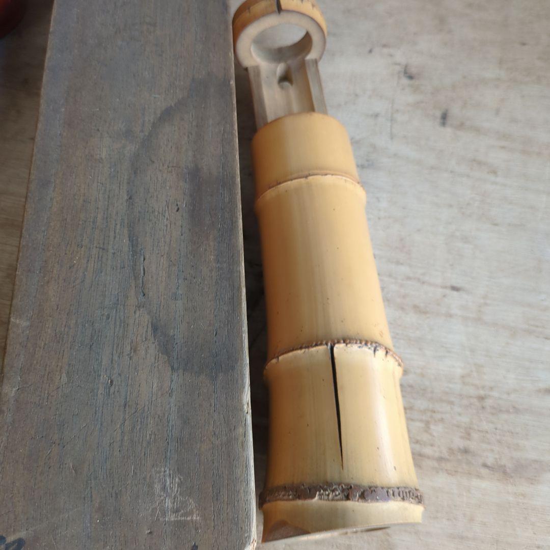 骨董 一重切 堀之内宗完 花押 花入れ 掛け花 竹細工 木箱 茶道具