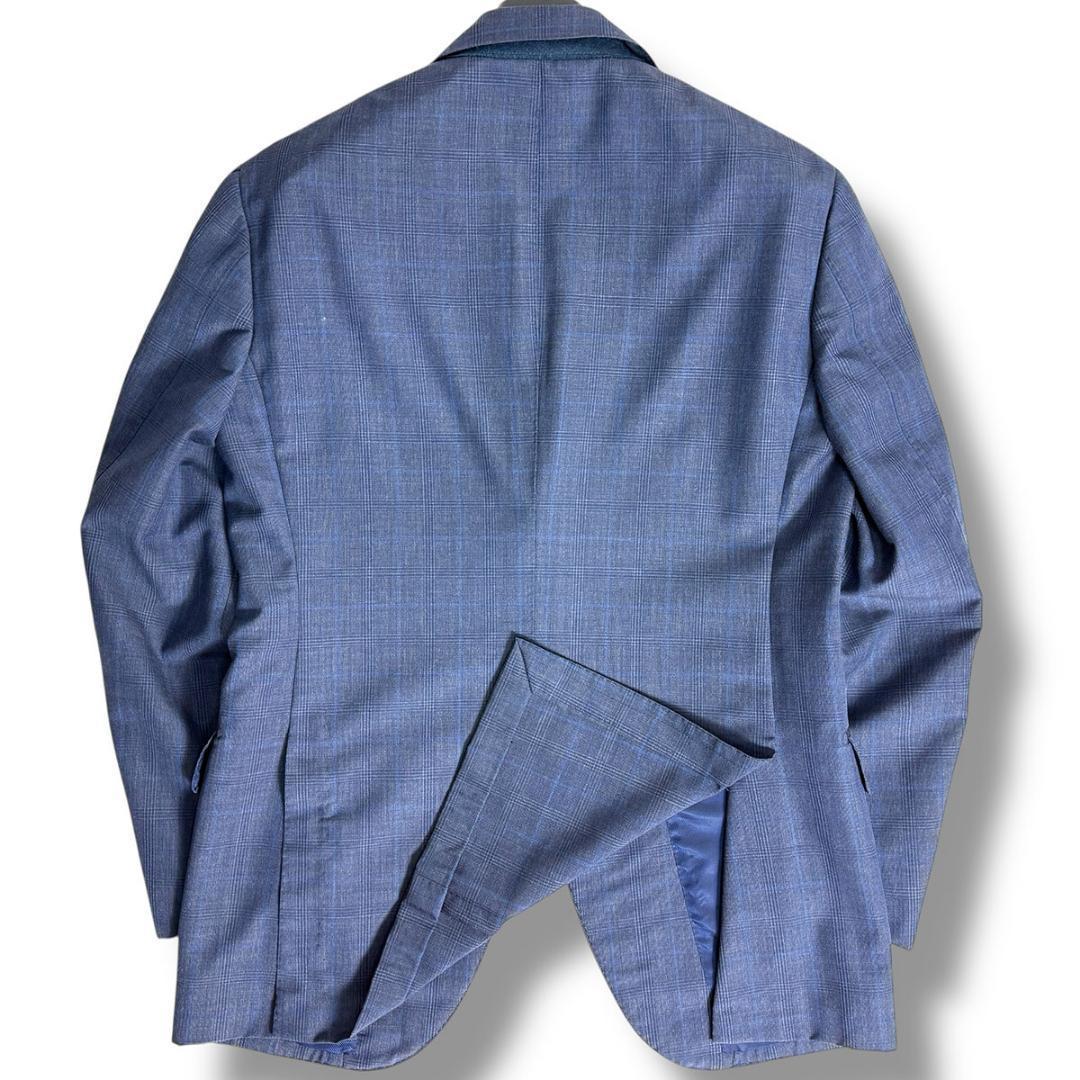 J6409超美品 ブリッラペルイルグスト 伊製生地モヘヤ混グレンプレイド柄スーツ