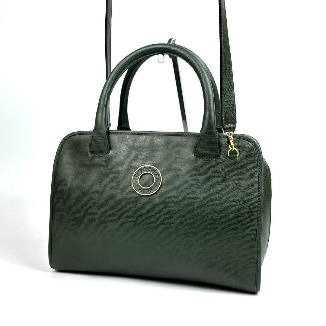 専用■セリーヌ サークルロゴ 2way ミニボストン ゴールド金具 グリーン系