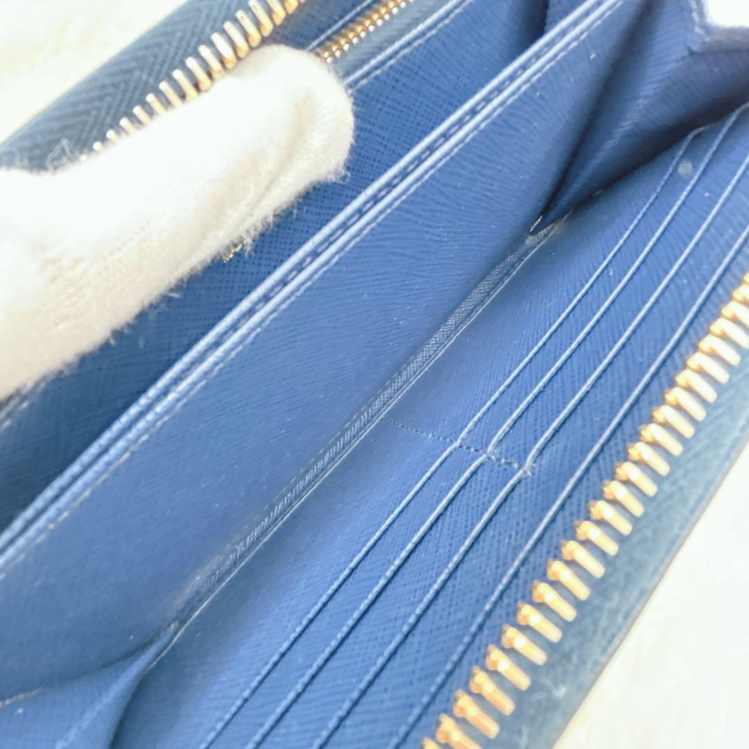 美品✨PRADA 長財布 ネイビー サフィアーノ シャイン 紺