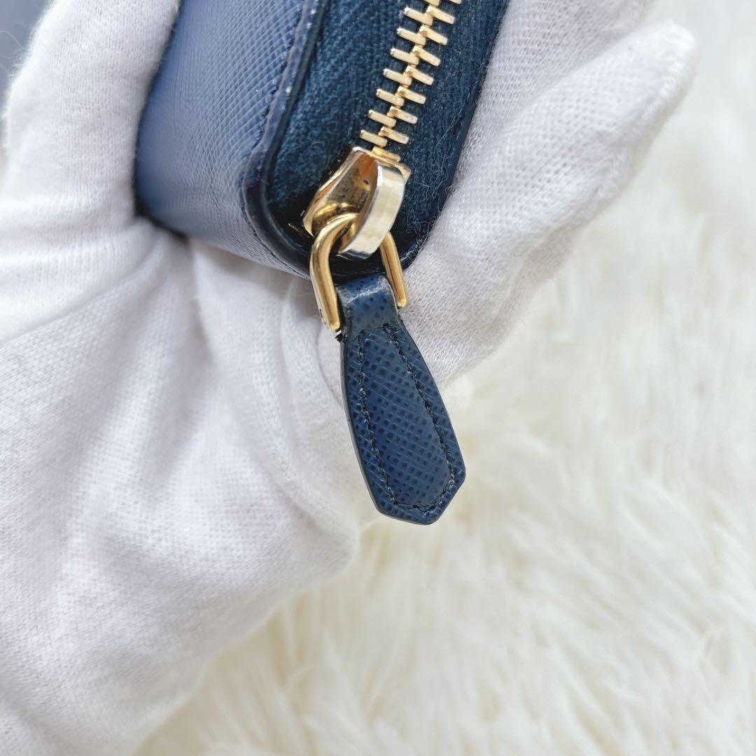 美品✨PRADA 長財布 ネイビー サフィアーノ シャイン 紺