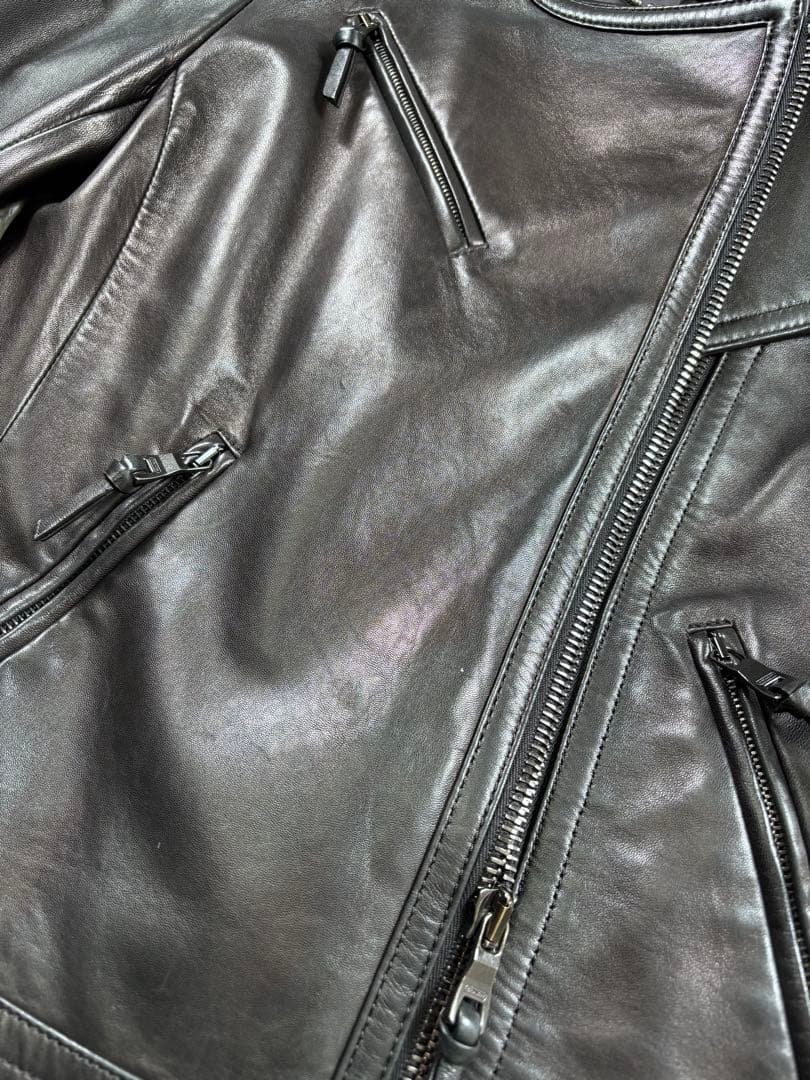 【希少】COACH ノーカラージャケット ラムレザー ライダース 黒 コーチ