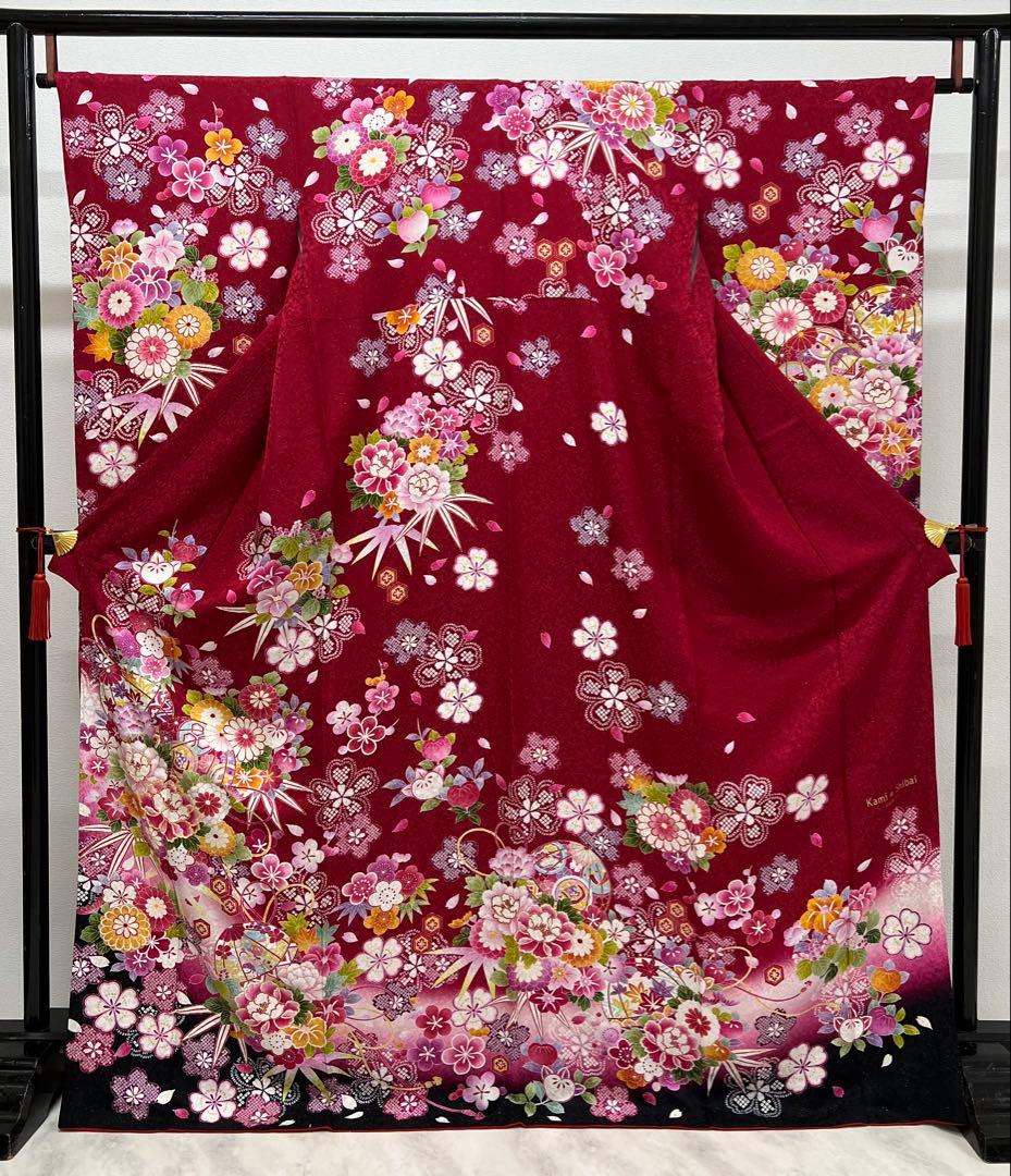 振り袖　フルセット　長襦袢　金彩加工　刺繍入り　銀通し　成人式　ブランド　742