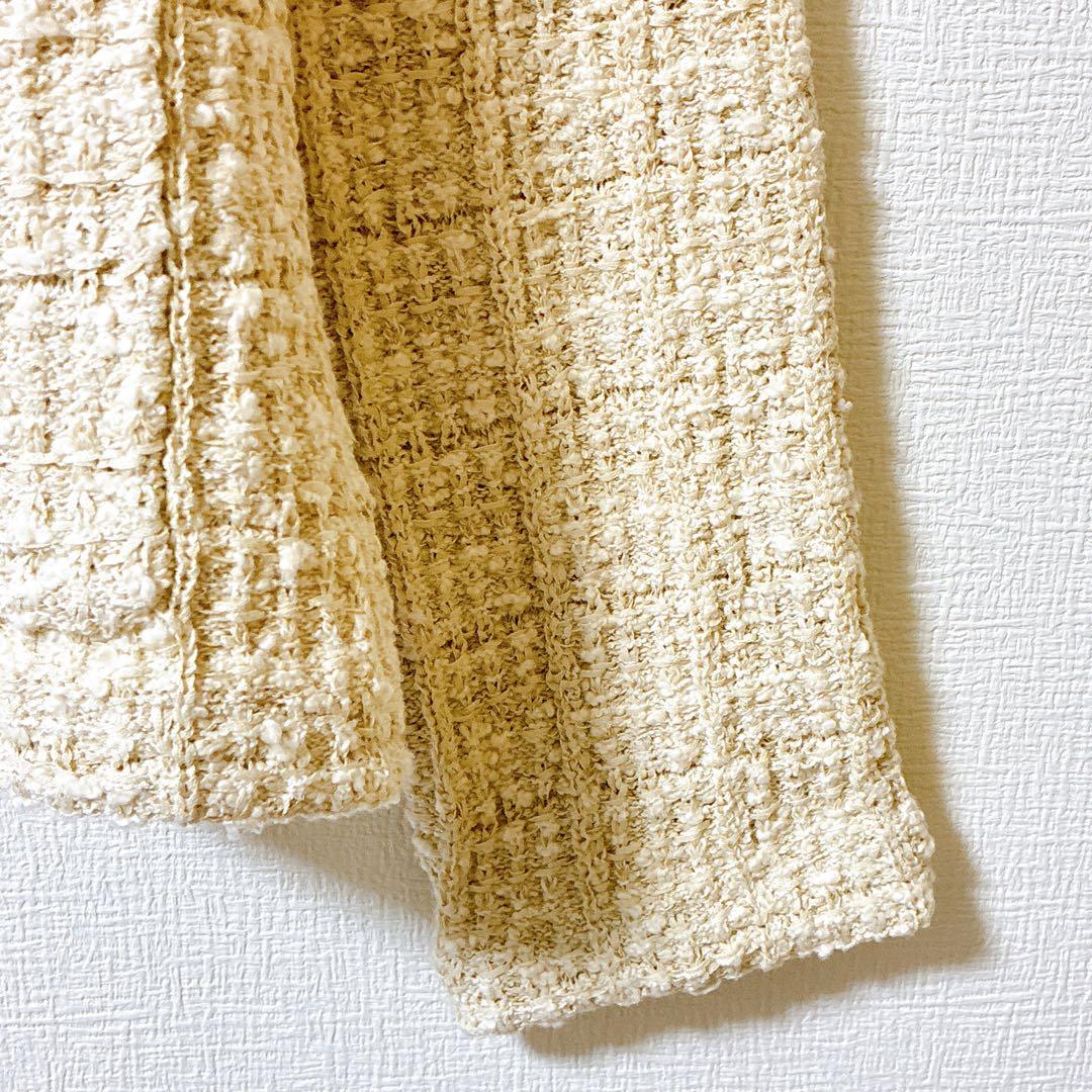 【美品】北欧、暮らしの道具店　ツイード ニットジャケット　アイボリー