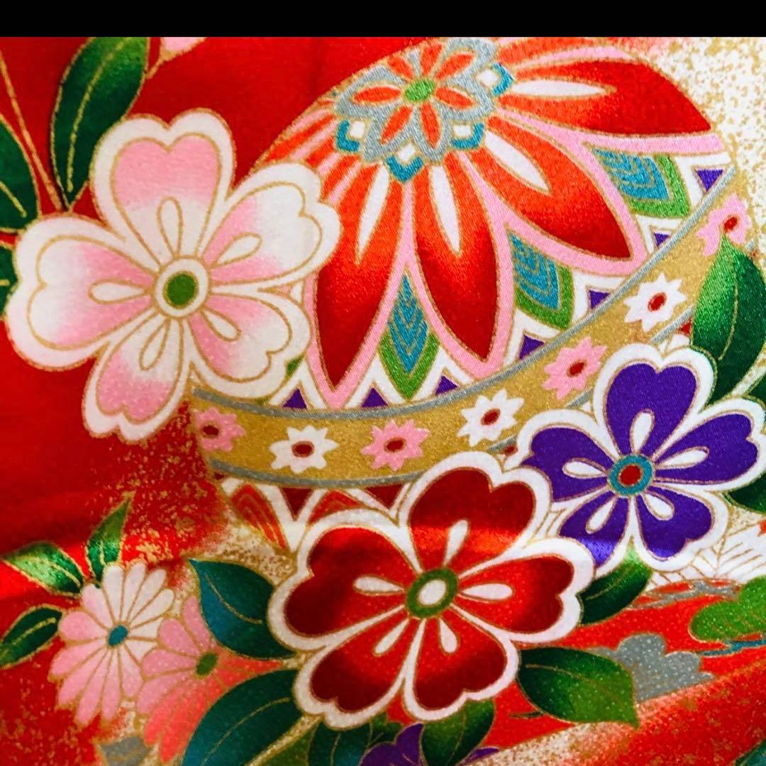 豪華7歳完全フルセット⭐︎未使用しつけ糸付き人気赤地蝶々花々金彩煌びやか際立つ逸品