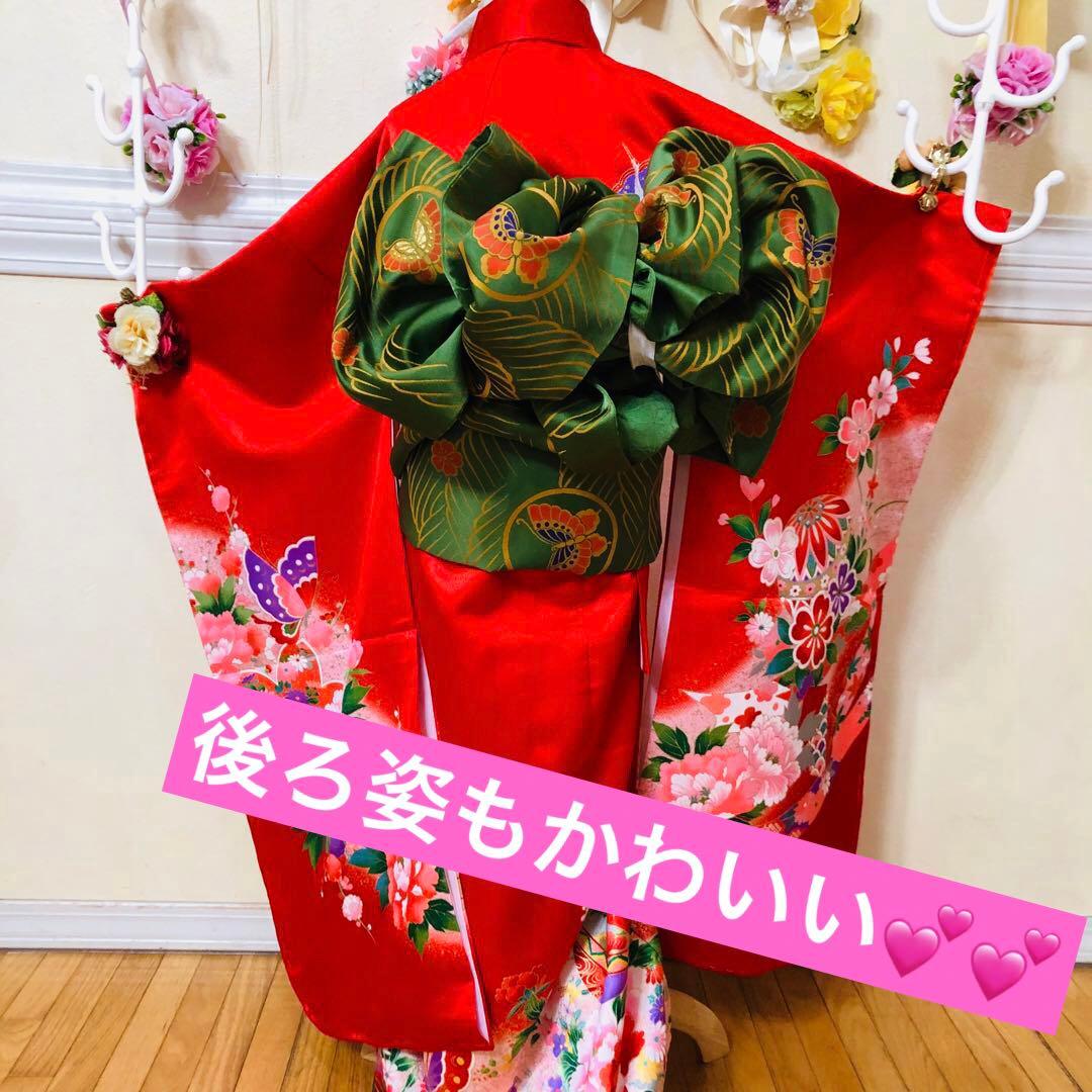 豪華7歳完全フルセット⭐︎未使用しつけ糸付き人気赤地蝶々花々金彩煌びやか際立つ逸品