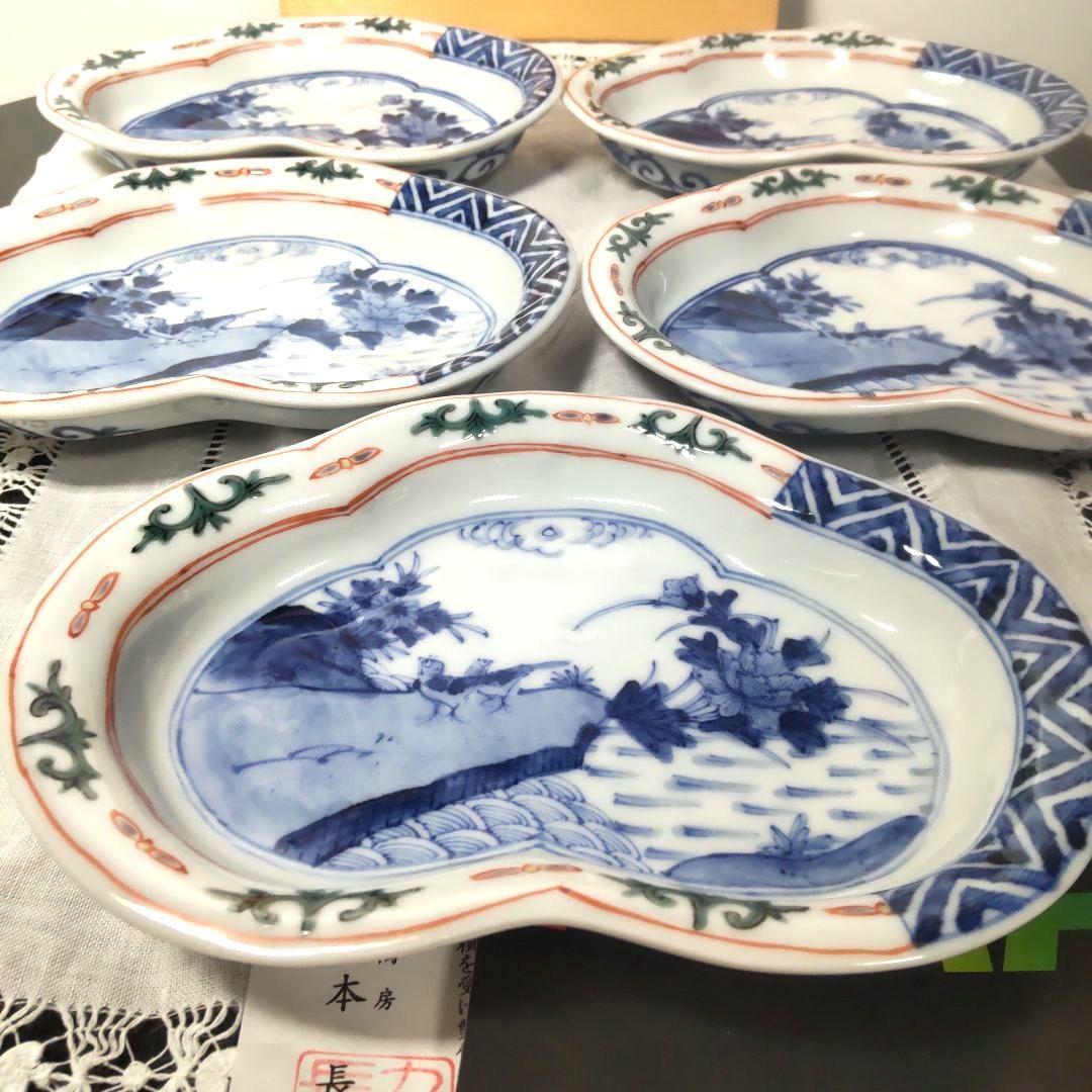 九谷焼 山本長左 皿 長左 色絵 花鳥 染付 木箱付 妙泉陶房 宮内庁御用達窯