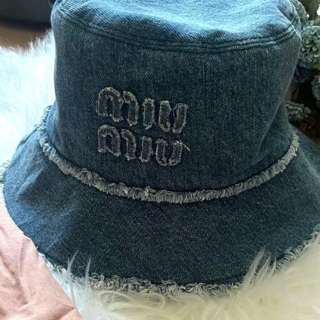 極美品♡ミュウミュウ　デニムバケットハット　S フリンジ　デニム　正規品