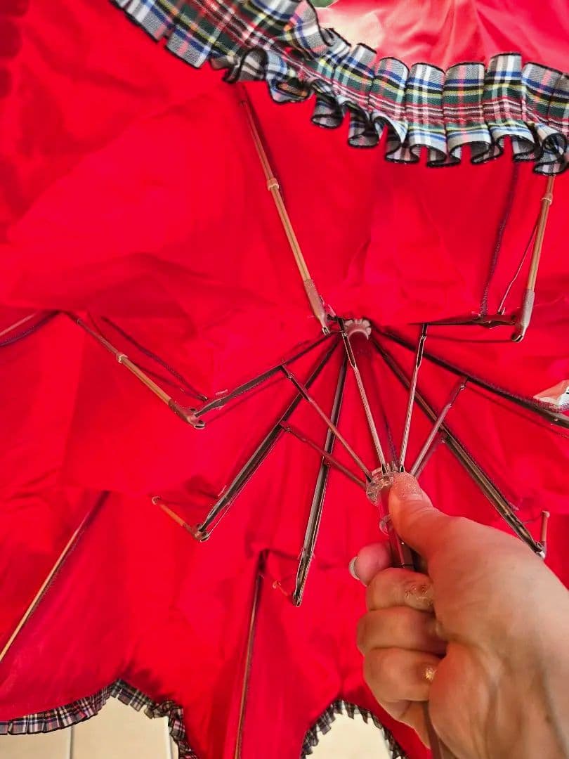 希少チェック柄フリル！ フランスGUY deJEAN ウサギ頭の折りたたみ傘