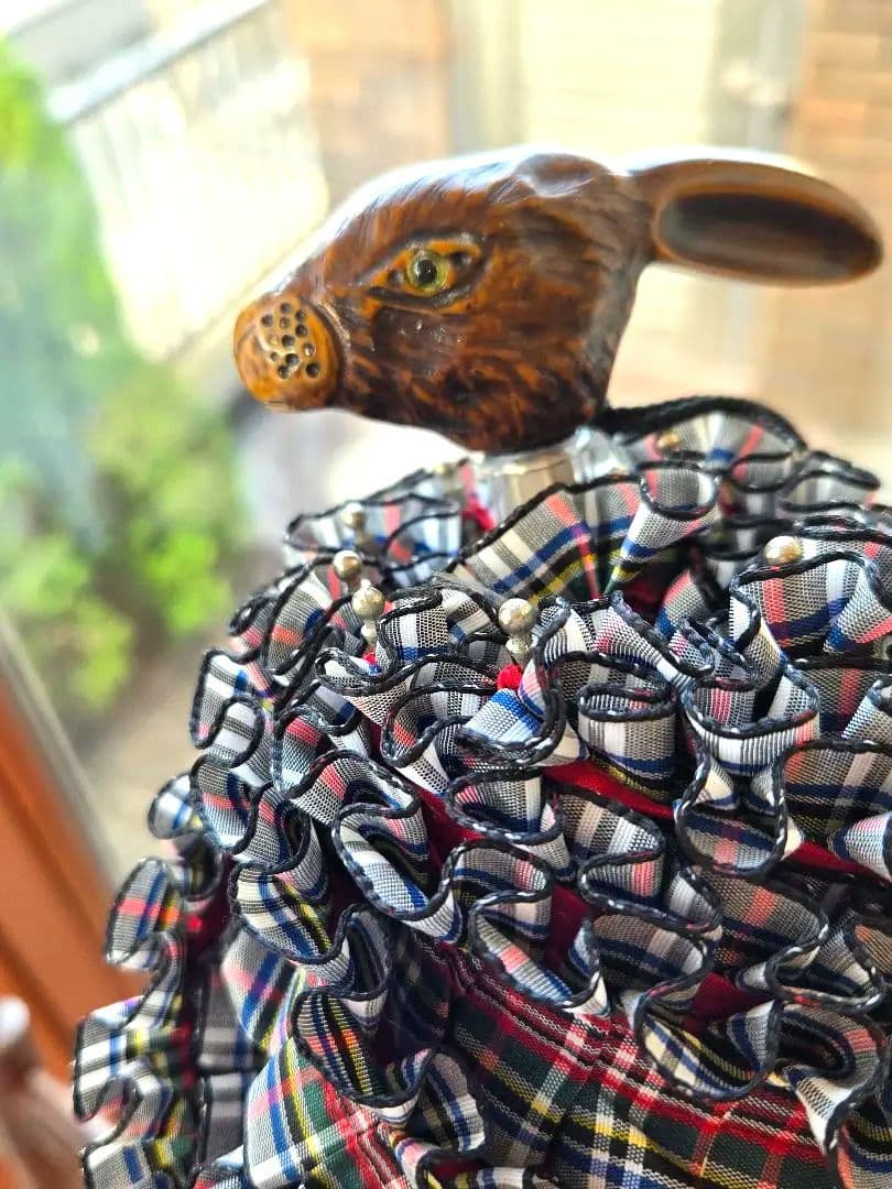 希少チェック柄フリル！ フランスGUY deJEAN ウサギ頭の折りたたみ傘