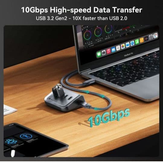 USB 4ポート Type C - USB  2USB-A & 2USB-C付き