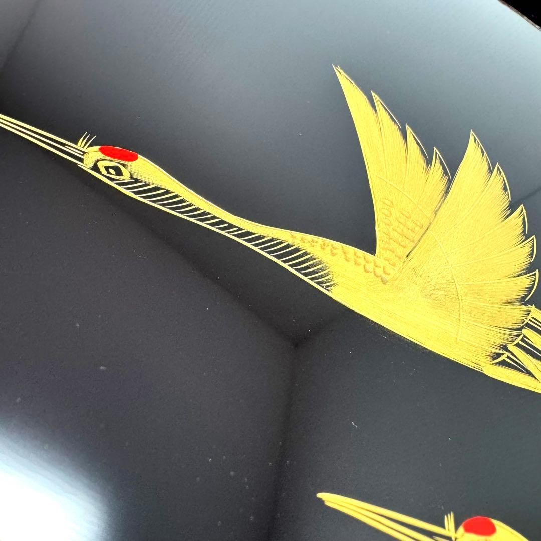 未使用 輪島塗 沈金 トレー お盆 膳 鶴 高級 漆 漆器 飾り 共箱 説明書