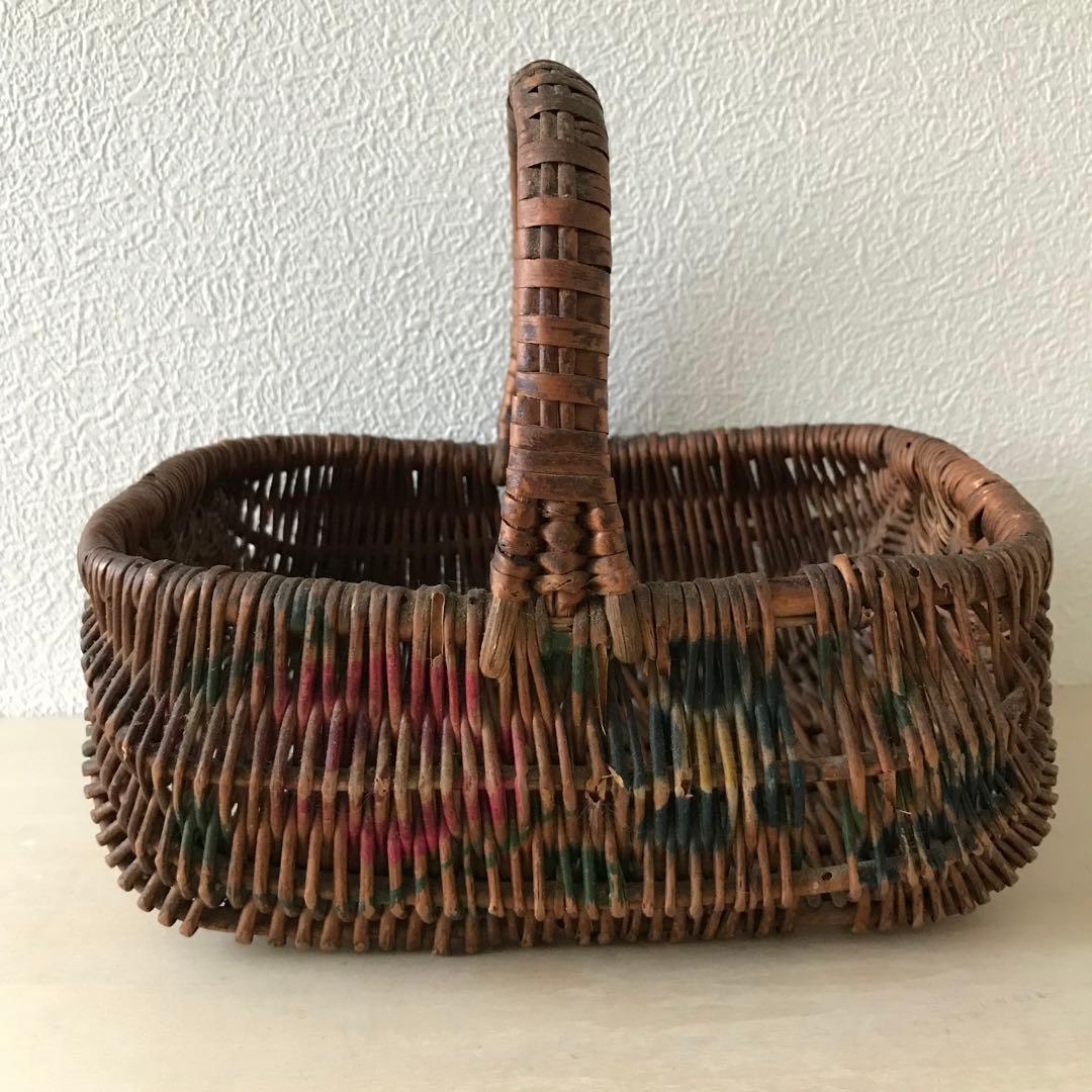 フランスアンティーク ローズパニエ　ミニ バスケット 藤カゴ