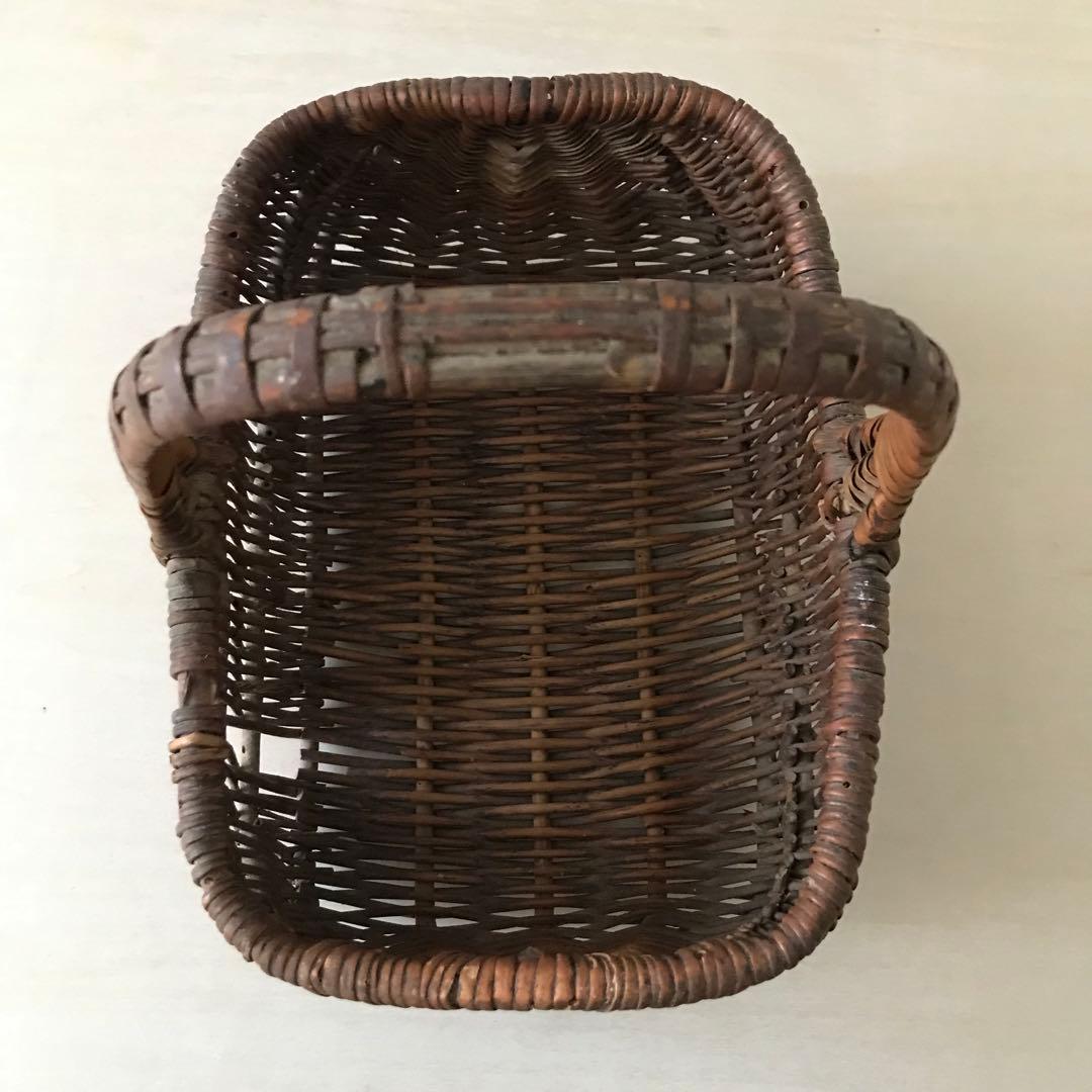 フランスアンティーク ローズパニエ　ミニ バスケット 藤カゴ