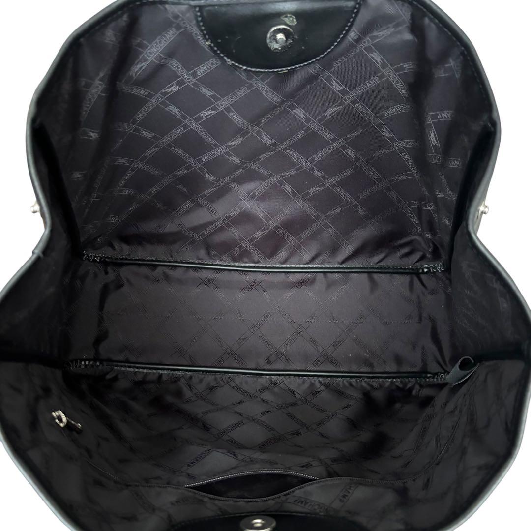 【良品】ロンシャン　トートバッグ　オールレザー　黒　エンボスロゴ　手提げ　大容量