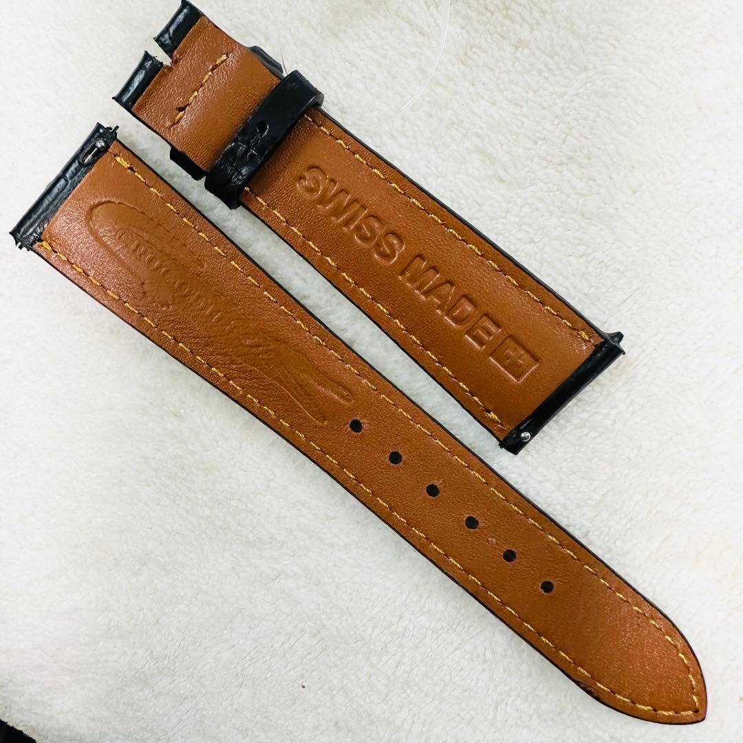 6005#20mm-16mmブラック★本物クロコダイルベルト★スイス製