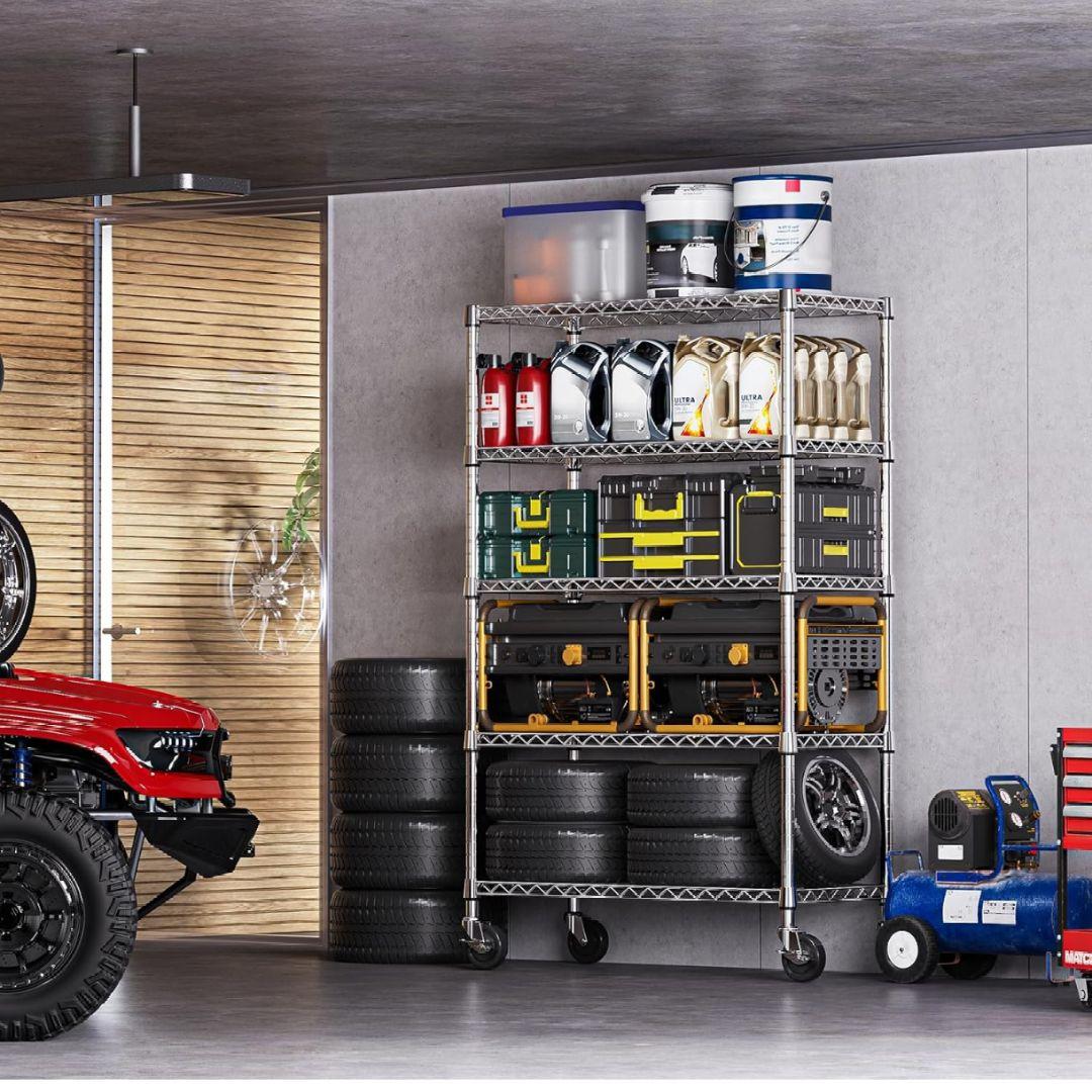 スチールラック 5段 キャスター付 収納棚 頑丈 ワイヤーシェルフ メタルラック