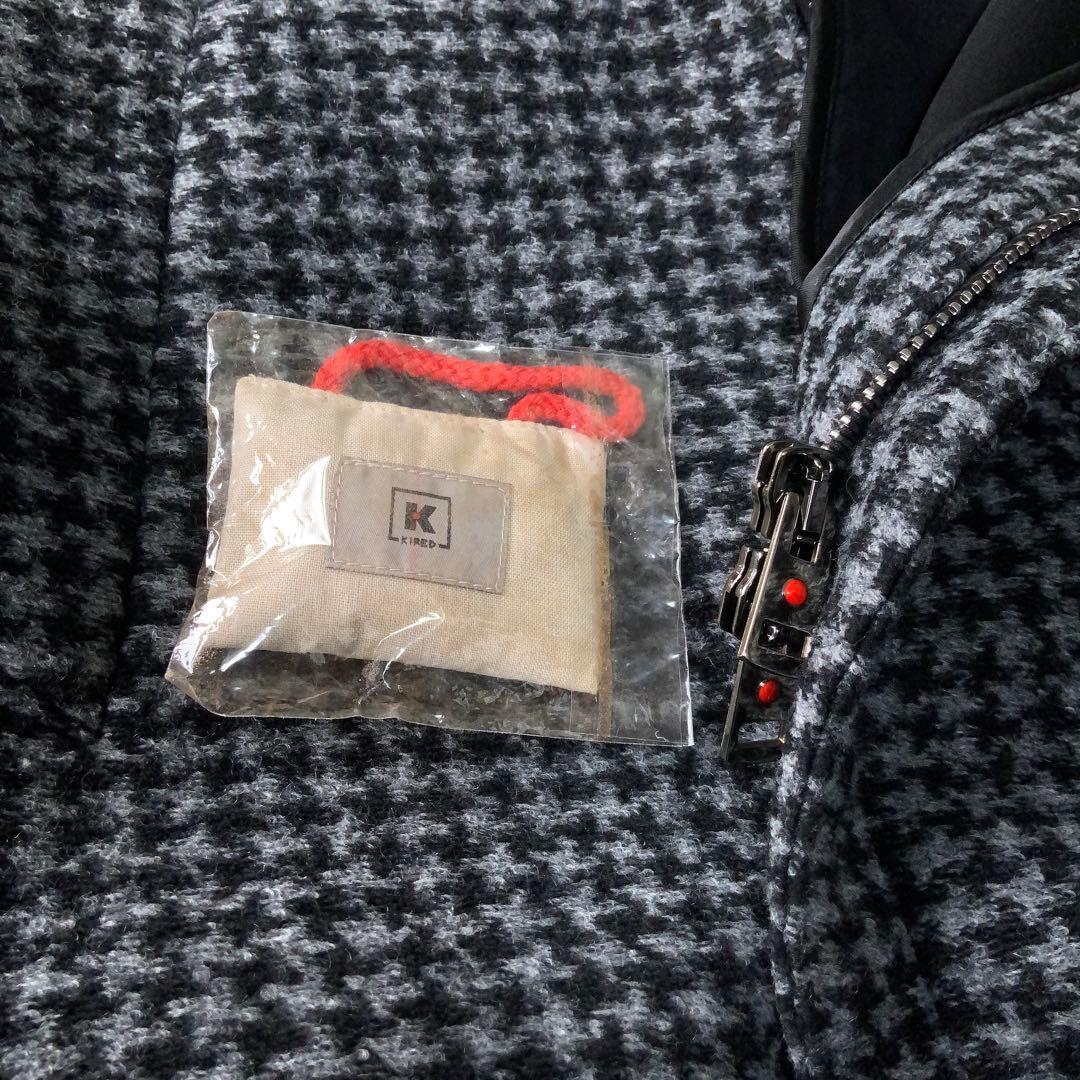 KIREDキーレッド フーデッドコート 伊製ハウンドトゥース グレーブラック