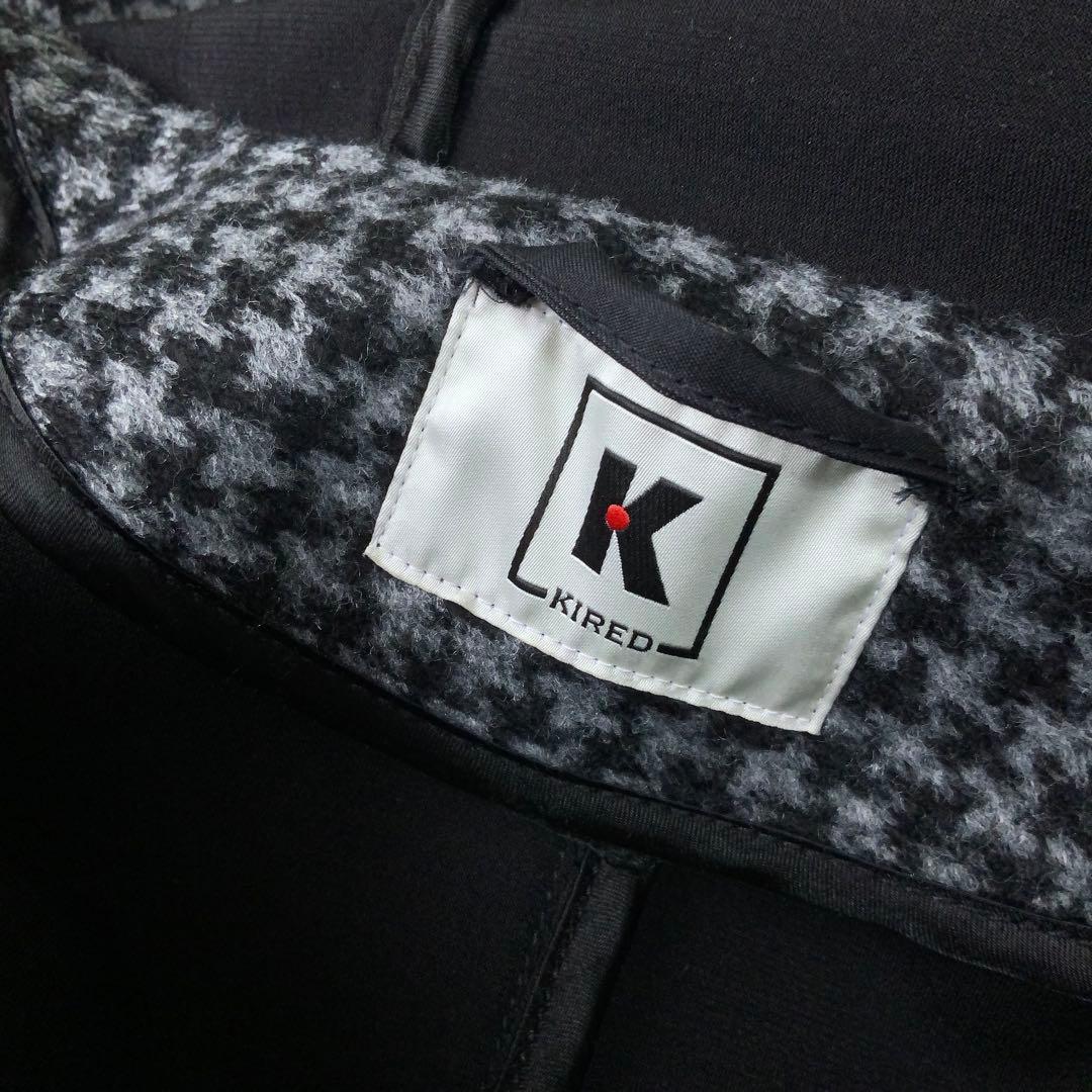 KIREDキーレッド フーデッドコート 伊製ハウンドトゥース グレーブラック